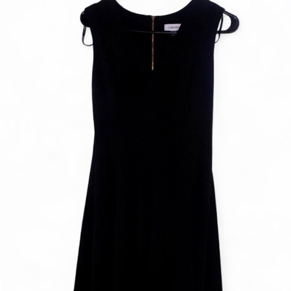 Calvin Klein Black Sleeveless Fit-and-Flare Dress with Gold Zipper